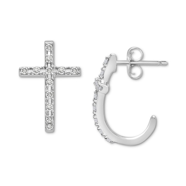 Diamond Cross Earrings (1/8 ct. t.w.) in 14k White or Yellow Gold