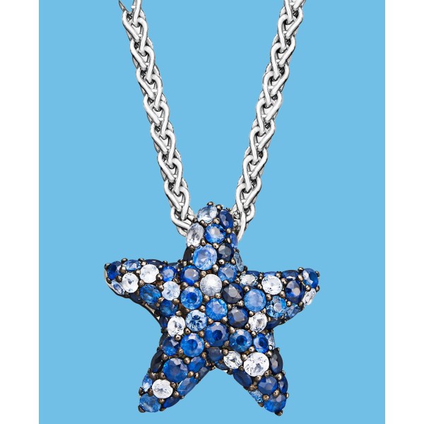 Multicolor Sapphire Pave Starfish Pendant Necklace in Sterling Silver (2-3/4 ct. t.w.)