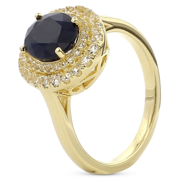 Sapphire (2 ct. t.w.) & White Topaz (1/2 ct. t.w.) Halo Ring in Gold-Plated Sterling Silver