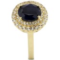 Sapphire (2 ct. t.w.) & White Topaz (1/2 ct. t.w.) Halo Ring in Gold-Plated Sterling Silver