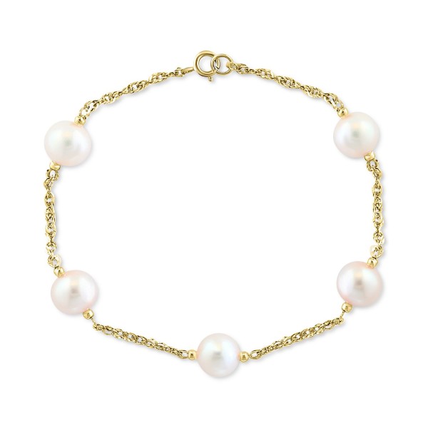 Cultured Freshwater Pearl (9mm) Link Bracelet in 14k Gold