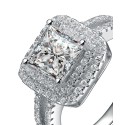 Sterling Silver White Gold Plated Cubic Zirconia Square Statement Ring