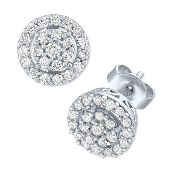 Diamond Halo Cluster Stud Earrings (1/2 ct. t.w.) in Sterling Silver