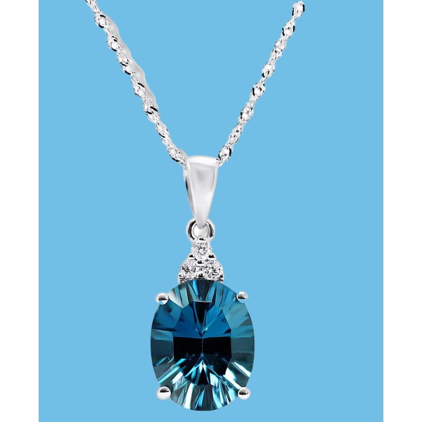 Blue Topaz (3 ct. t.w.) & Diamond (1/20 ct. t.w.) Pendant Necklace in 14k White Gold, 16