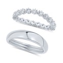 Cubic Zirconia (1.72 ct.t.w.) Nesting Duo Ring in Fine Silver Plated Set, 2 Pieces