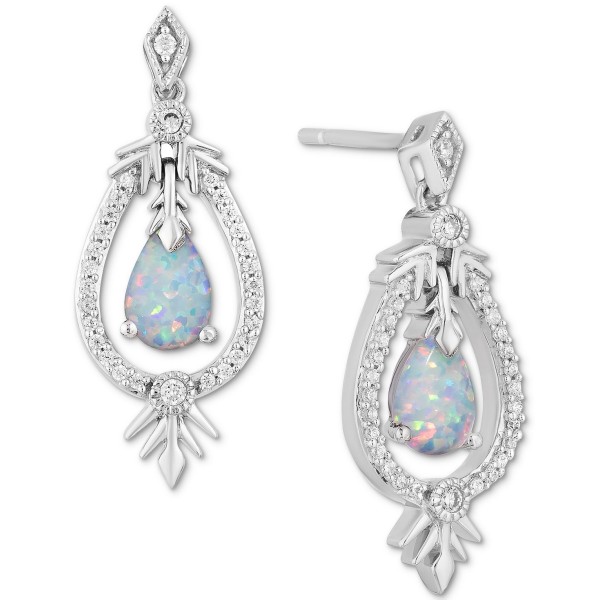 Opal (1/6 ct. t.w.) & Diamond (1/6 ct. t.w.) Drop Earrings in Sterling Silver