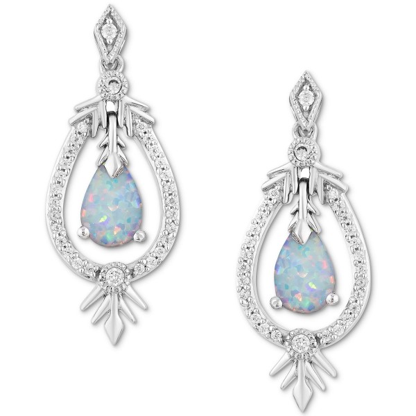 Opal (1/6 ct. t.w.) & Diamond (1/6 ct. t.w.) Drop Earrings in Sterling Silver