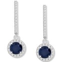 Sapphire (1-1/3 ct. t.w.) & Diamond (1/4 ct. t.w.) Halo Drop Earrings in Sterling Silver