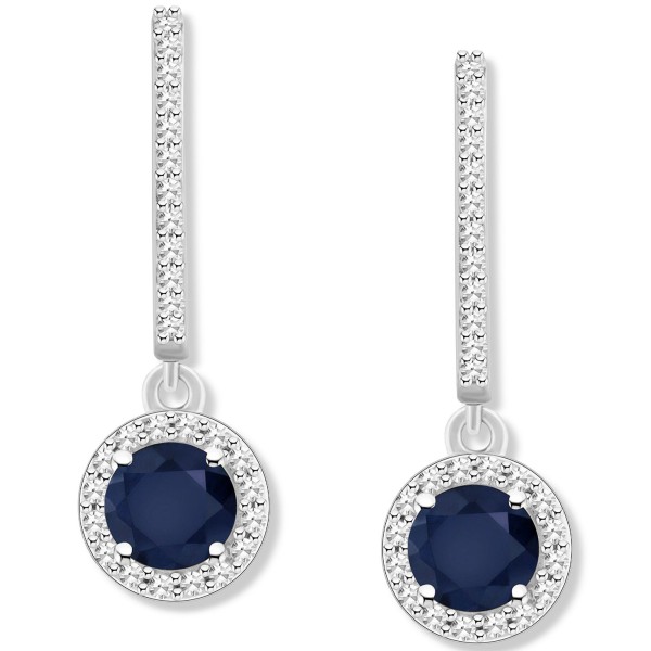 Sapphire (1-1/3 ct. t.w.) & Diamond (1/4 ct. t.w.) Halo Drop Earrings in Sterling Silver