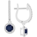 Sapphire (1-1/3 ct. t.w.) & Diamond (1/4 ct. t.w.) Halo Drop Earrings in Sterling Silver