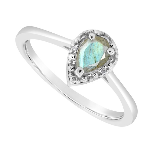 Labradorite & Diamond Accent Pear Ring in Sterling Silver