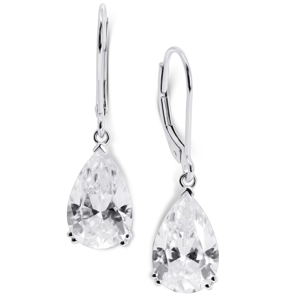 Cubic Zirconia Teardrop Leverback Drop Earrings in 14k White Gold