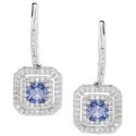 Cubic Zirconia Halo Cluster Leverback Drop Earrings in Sterling Silver