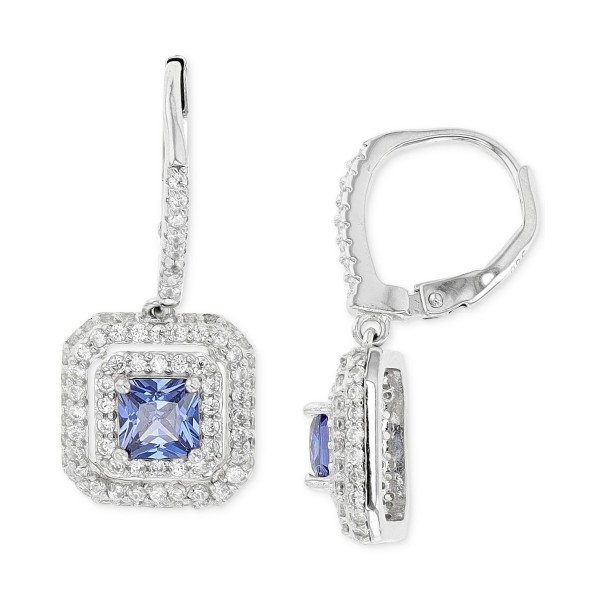 Cubic Zirconia Halo Cluster Leverback Drop Earrings in Sterling Silver