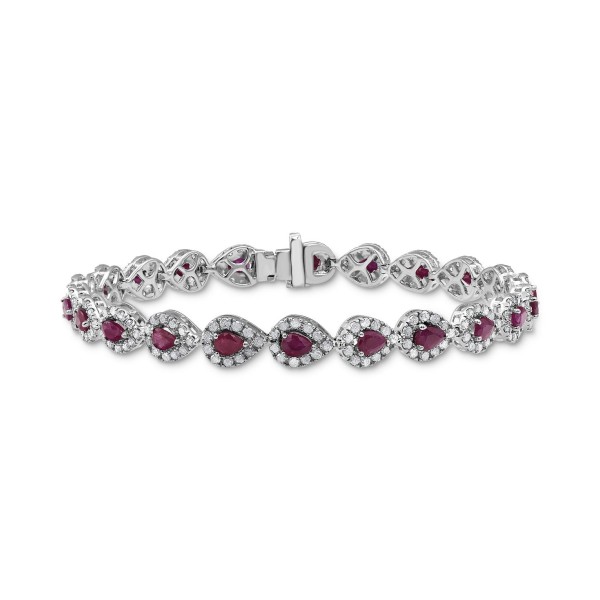 Ruby (4 ct. t.w.) & Diamond (3 ct. t.w.) Halo Link Bracelet in 14k White Gold