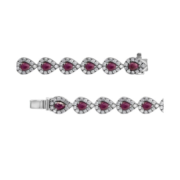 Ruby (4 ct. t.w.) & Diamond (3 ct. t.w.) Halo Link Bracelet in 14k White Gold