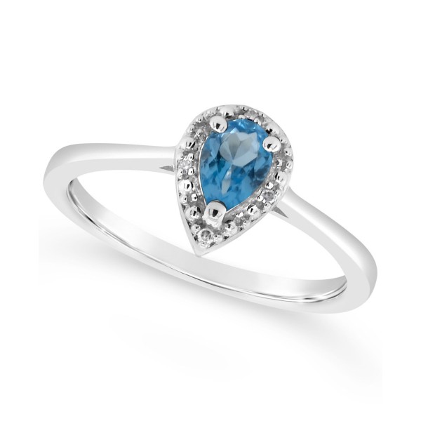 Blue Topaz (1/2 ct. t.w.) and Diamond Accent Pear Teardrop Ring in Sterling Silver