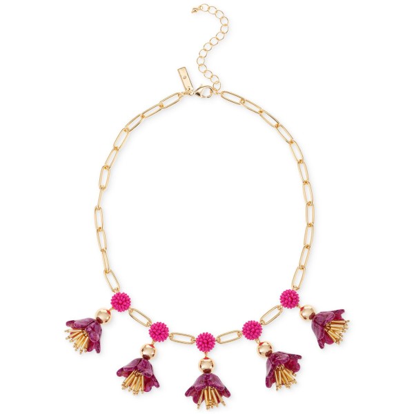 Gold-Tone Color Bead & Flower Statement Necklace, 17