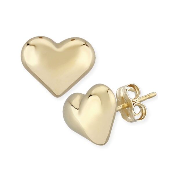 Puffed Heart Stud Earrings Set in 14k Gold (10mm)