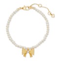 Gold-Tone Cubic Zirconia Bow Charm Freshwater Pearl (4mm) Bracelet