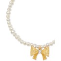 Gold-Tone Cubic Zirconia Bow Charm Freshwater Pearl (4mm) Bracelet