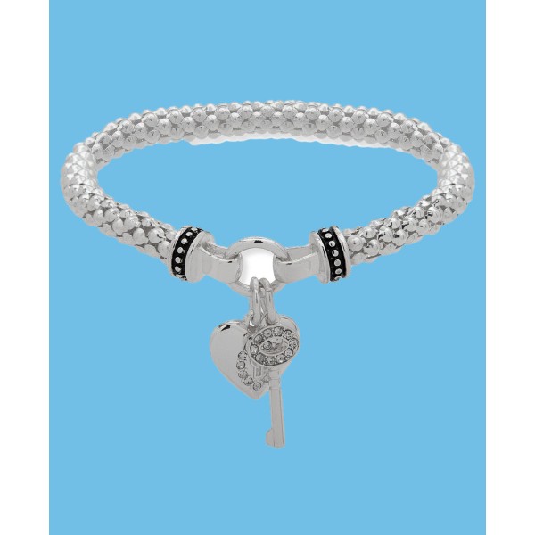 Boxed Heart and Key Stretch Bracelet