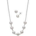 2-Pc. Set Black Cultured Freshwater Pearl (6-7mm) Collar Necklace & Matching Stud Earrings in Sterling Silver