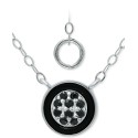 Black Cubic Zirconia & Enamel Cluster Pendant Necklace in Sterling Silver, 16