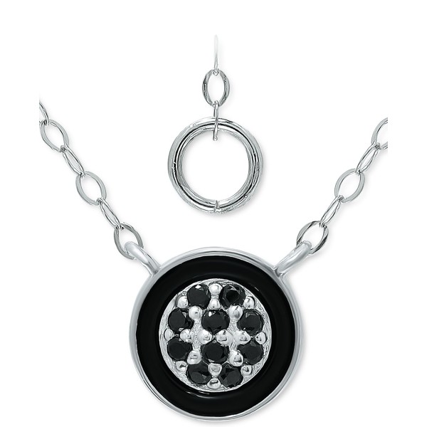 Black Cubic Zirconia & Enamel Cluster Pendant Necklace in Sterling Silver, 16