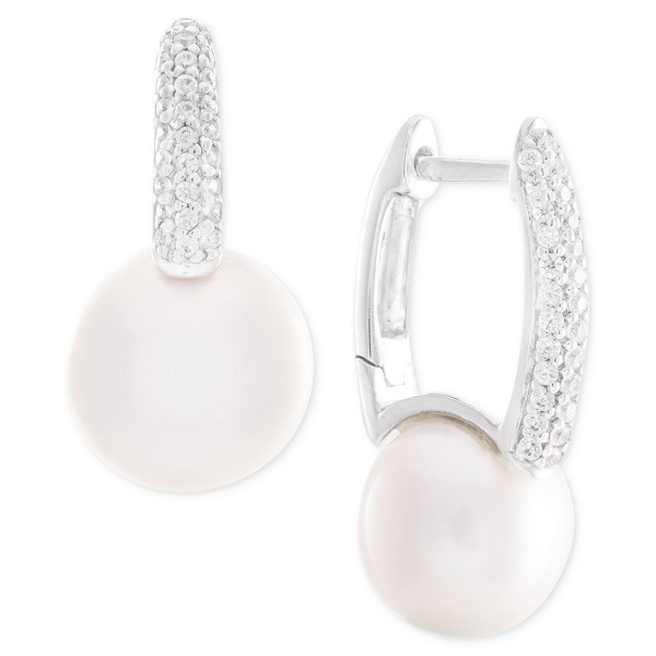 Cultured Freshwater Pearl (8mm) and Diamond (1/6 ct. t.w.) Drop Earrings in 14k White Gold