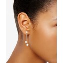 Cultured Freshwater Pearl (6-6-1/2mm) & Cubic Zirconia Double Chain Drop Earrings in Sterling Silver