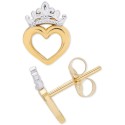 Children's Tiara Heart Stud Earrings in 14k Gold