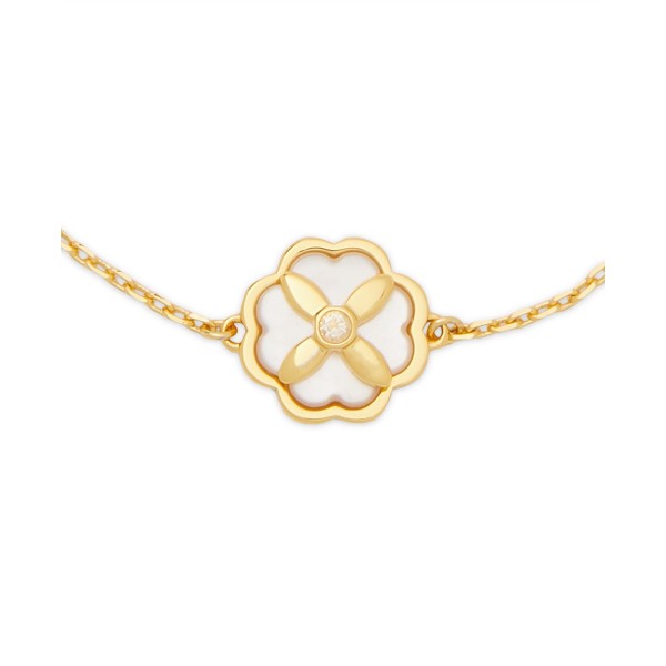 Gold-Tone Cubic Zirconia & Mother-of-Pearl Flower Link Bracelet