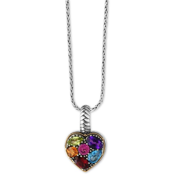 Multi-Gemstone Pendant Necklace (2 ct. t.w.) in Sterling Silver and 18k Gold