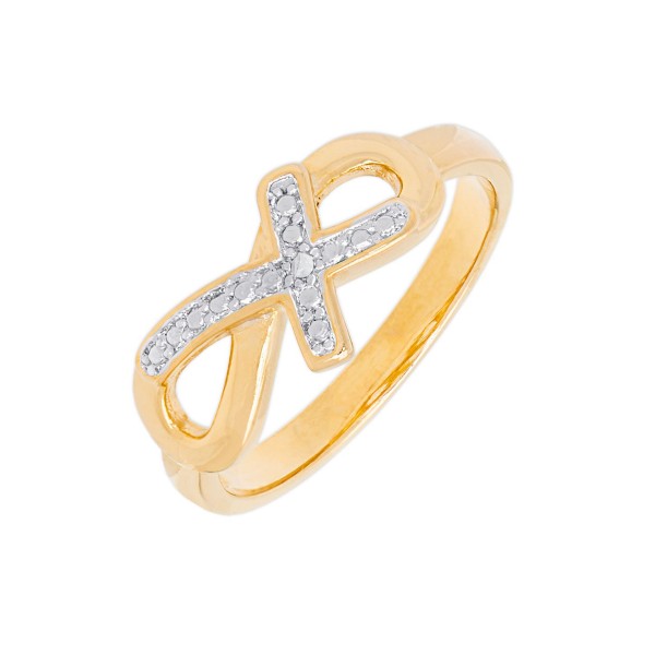 Diamond Accent Cross and Infinity Ring in 14K Gold Plate