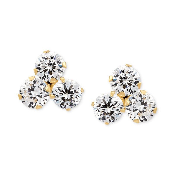 Cubic Zirconia Trillium Stud Earrings in 14k Gold