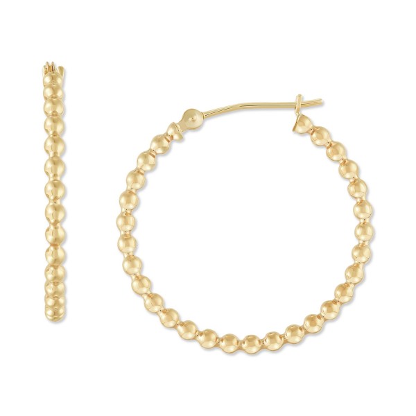 Polished Beaded Tube Small Hoop Earrings in 10k Gold, 25mm