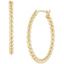 Polished Beaded Tube Small Hoop Earrings in 10k Gold, 25mm