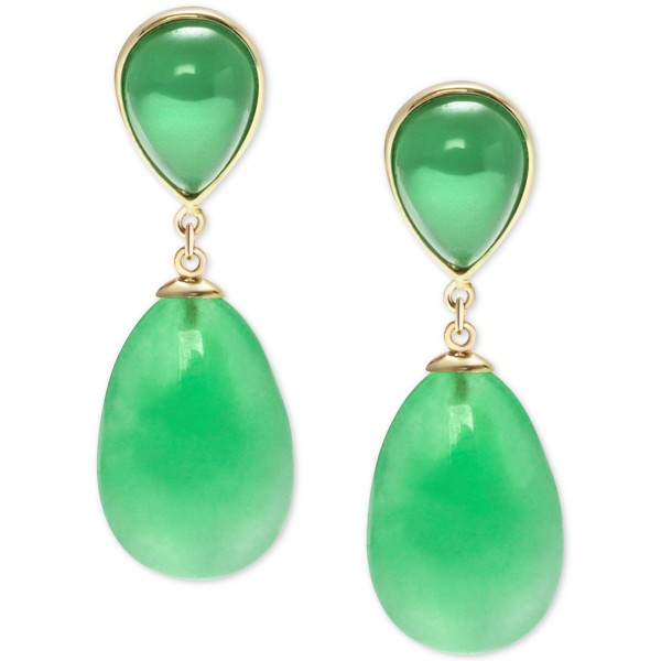 Dyed Green Jade Drop Earrings in 14K Yellow Gold-Plated Sterling Silver