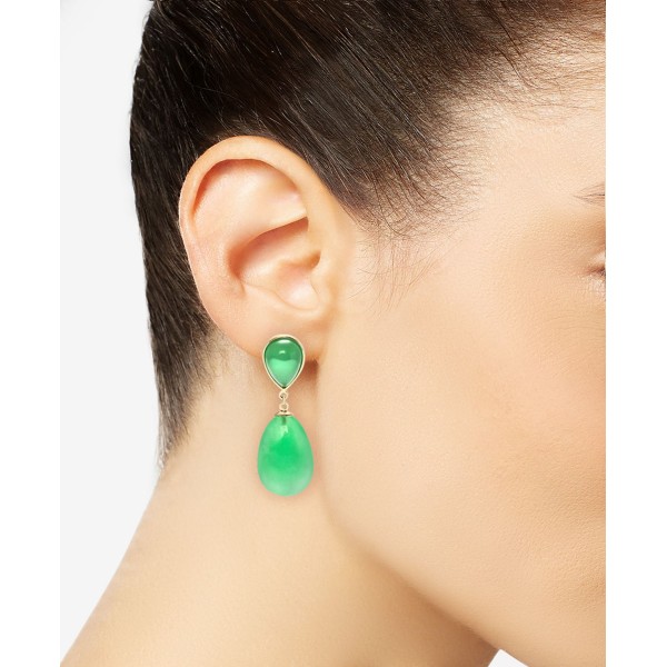 Dyed Green Jade Drop Earrings in 14K Yellow Gold-Plated Sterling Silver