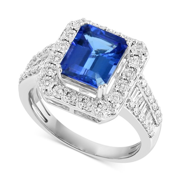 Tanzanite (2-1/10 ct. t.w.) & Diamond (1/2 ct. t.w.) Halo Ring Ring in 14k White Gold