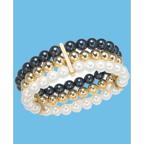 Multi-Imitation Pearl Triple-Row Stretch Bracelet