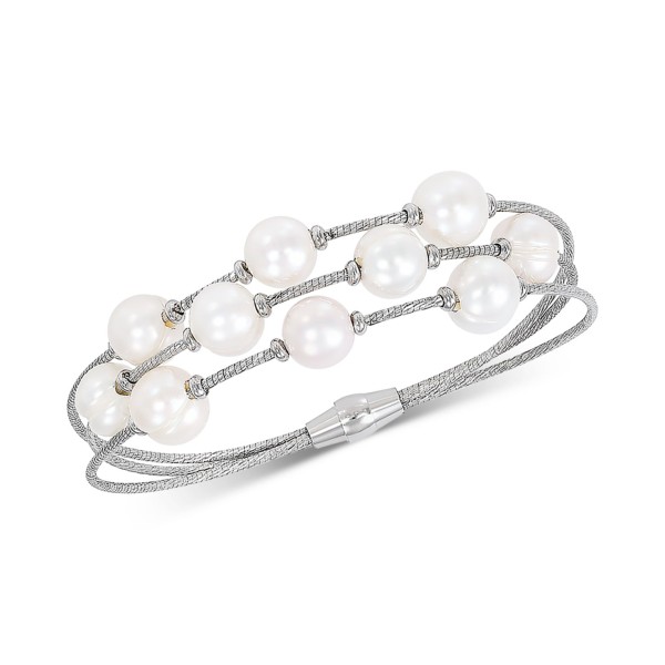 Cultured Freshwater Pearl (8-9mm) Bangle Bracelet in Sterling Silver