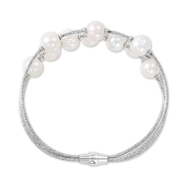 Cultured Freshwater Pearl (8-9mm) Bangle Bracelet in Sterling Silver