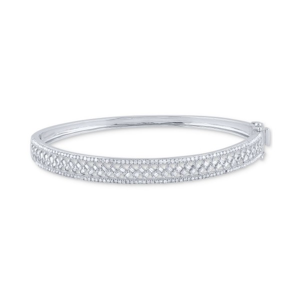 Diamond Round & Baguette Bangle Bracelet (1 ct. t.w.) in 14k White Gold