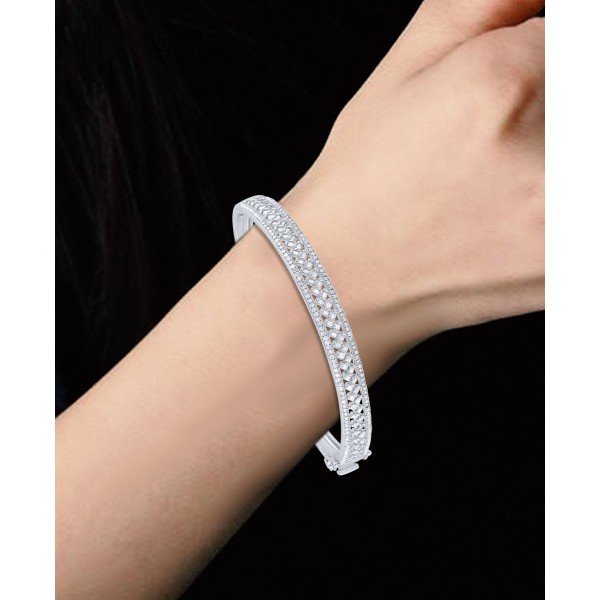 Diamond Round & Baguette Bangle Bracelet (1 ct. t.w.) in 14k White Gold