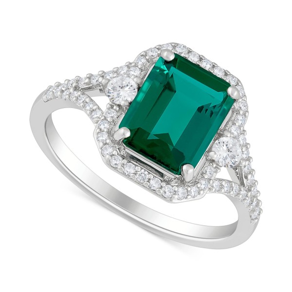 Emerald (2-1/10 ct. t.w.) and White Sapphire (3/8 ct. t.w.) Ring in Sterling Silver