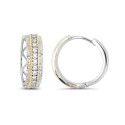 Cubic Zirconia Two-Tone Diamond-Cut Side Hoop Earrings