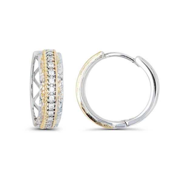 Cubic Zirconia Two-Tone Diamond-Cut Side Hoop Earrings