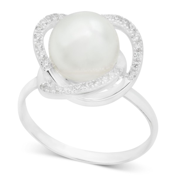 Silver-Tone Pavé & Imitation Pearl Statement Ring